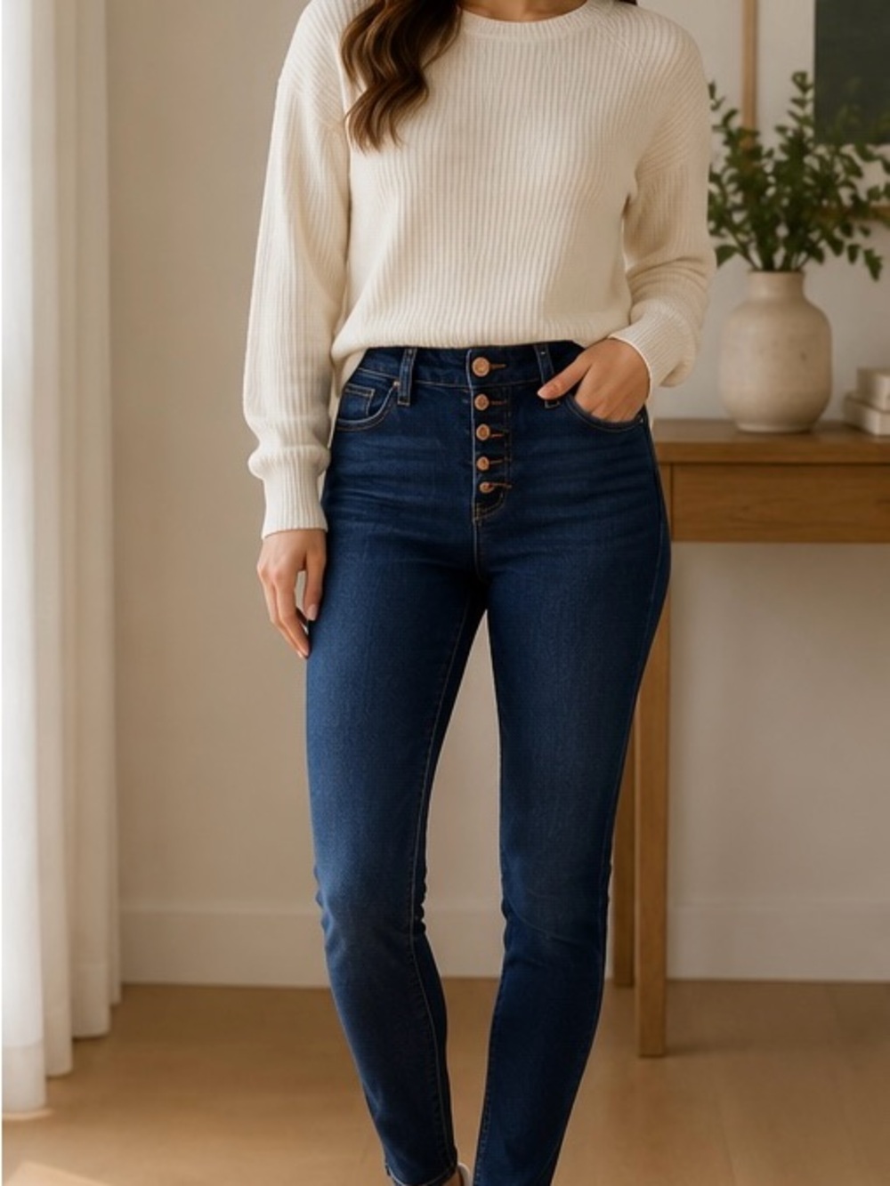 KanCan High-Rise Dark Blue Button-Fly Skinny Jeans Size 27 Stretch Denim